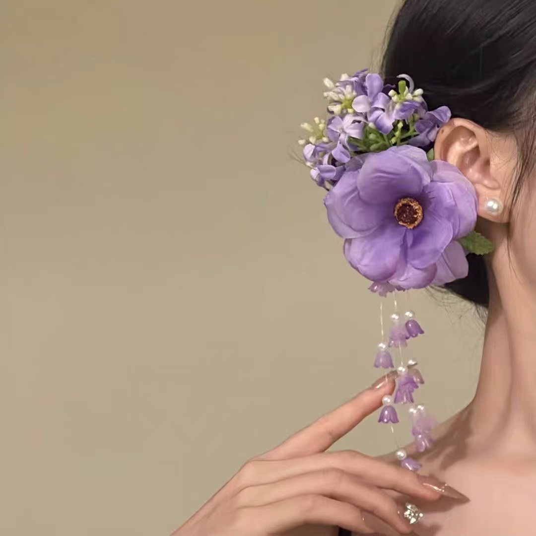 Super Fairy Pure Desire Yellow Atmosphere Pearl Linglan Tassel Side Clip Hair Accessories photo 3