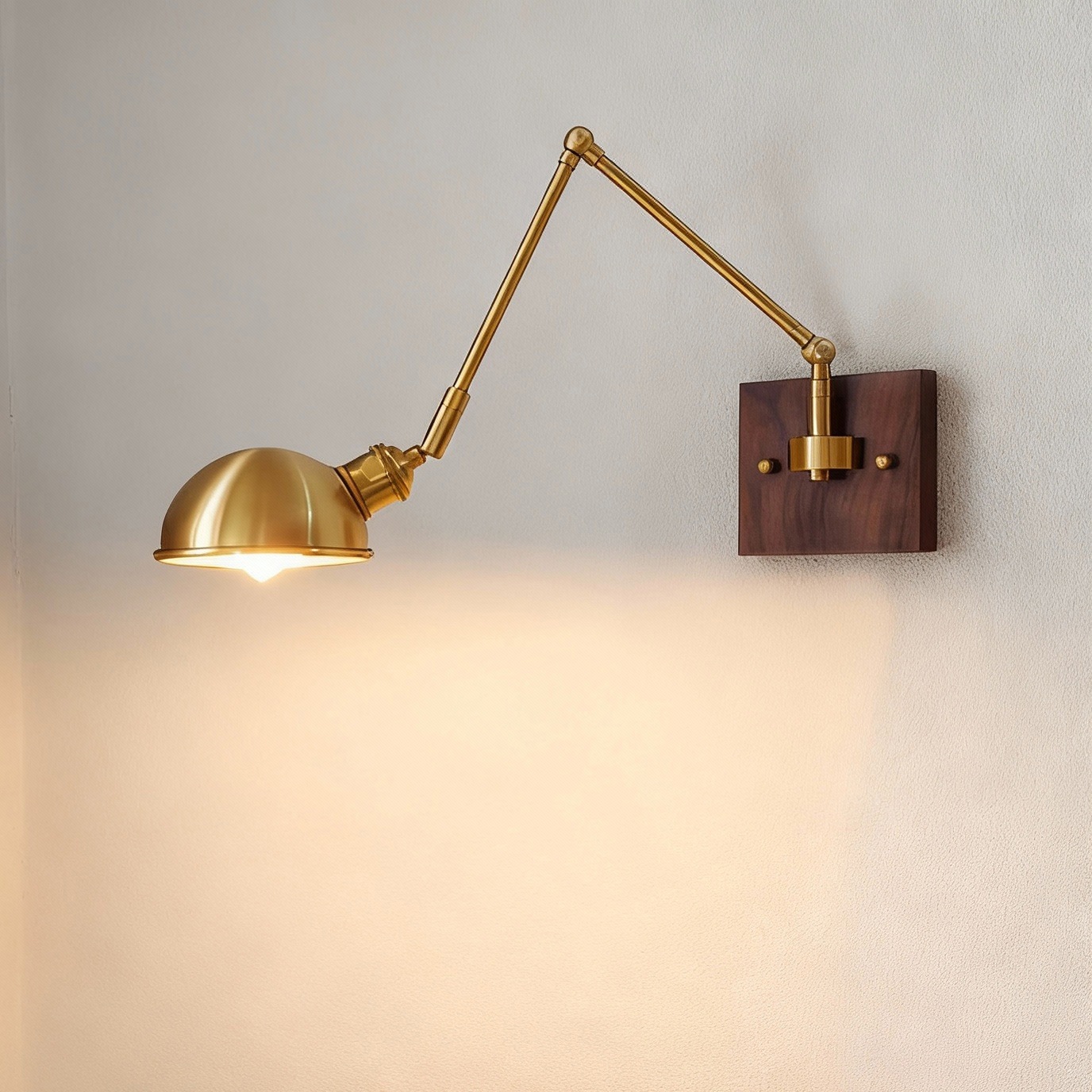 Vintage Brass And Walnut Long-arm Adjustable Lamp With Switch photo 1