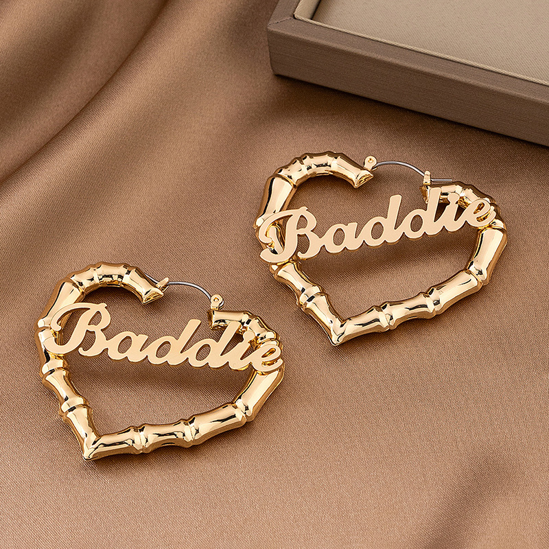 Geometric Heart-shaped Hollow Bamboo-section Earrings For Women photo 3
