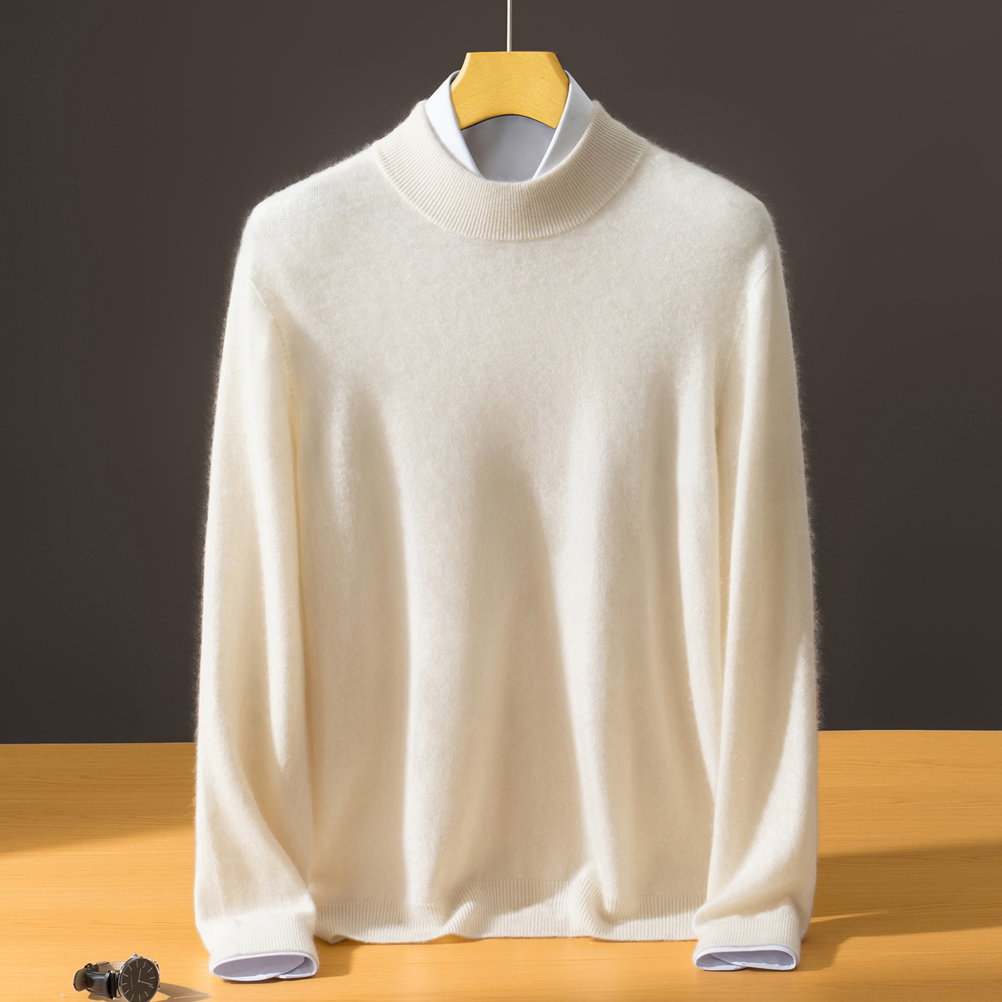 Men's Semi-High-Neck Solid Color Innerwear Cashmere Sweater photo 5