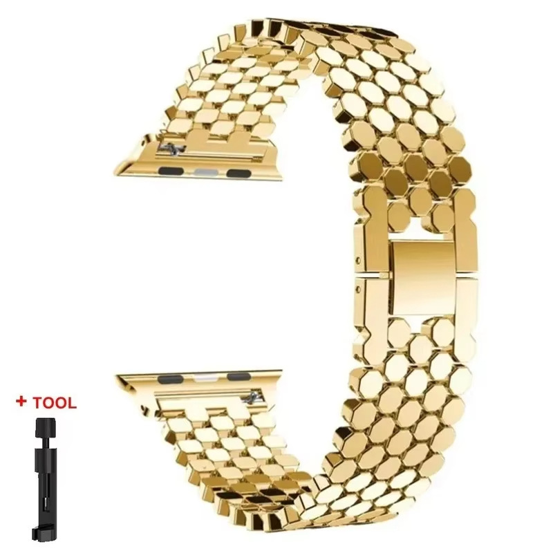 Suitable For Watch Straps Fish-scale Pattern Honeycomb Metal Strap photo 4