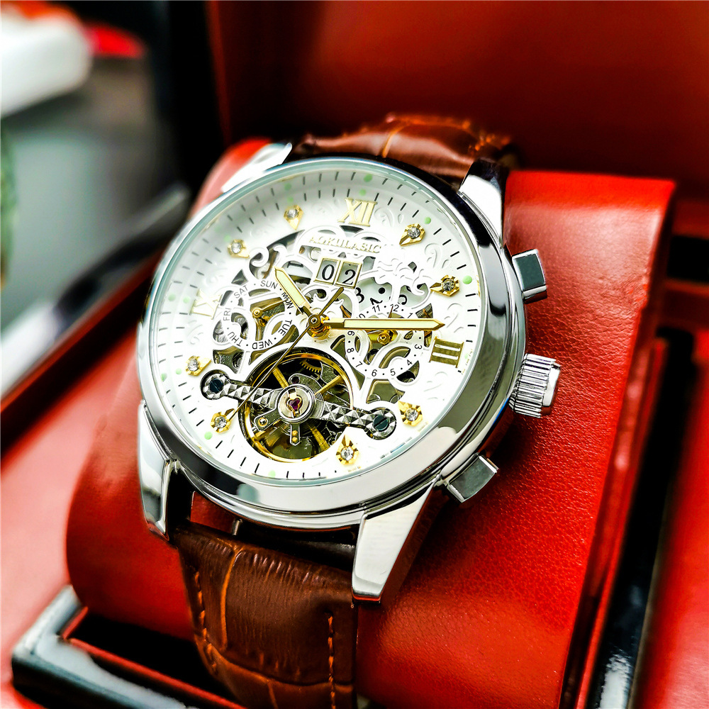 New Mens Large-rotor Skeleton Automatic Mechanical Watch photo 1
