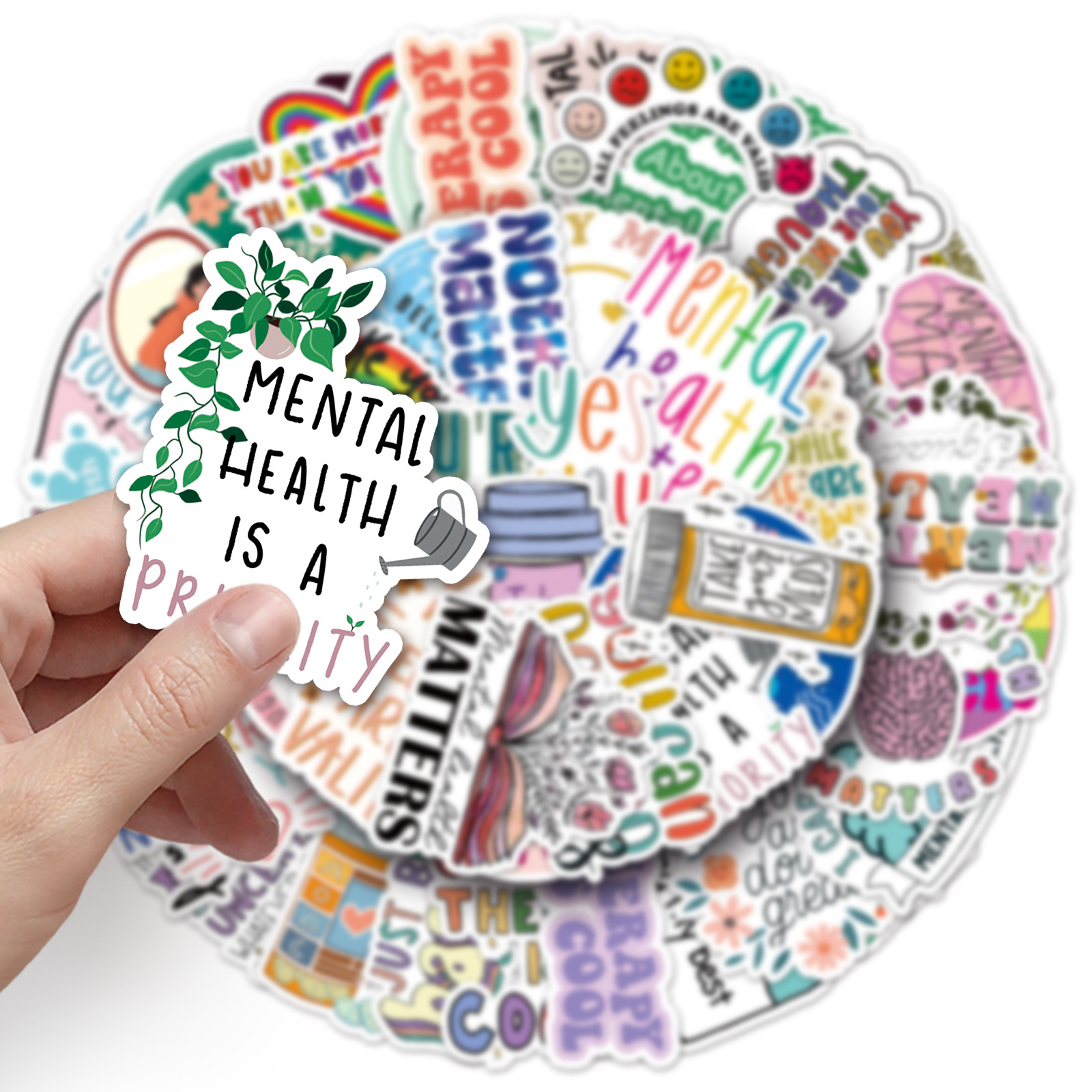 50 Mental Health Graffiti Cross-border Personalized English Slogan Creative Decoration Phone Case Luggage Stickers photo 2