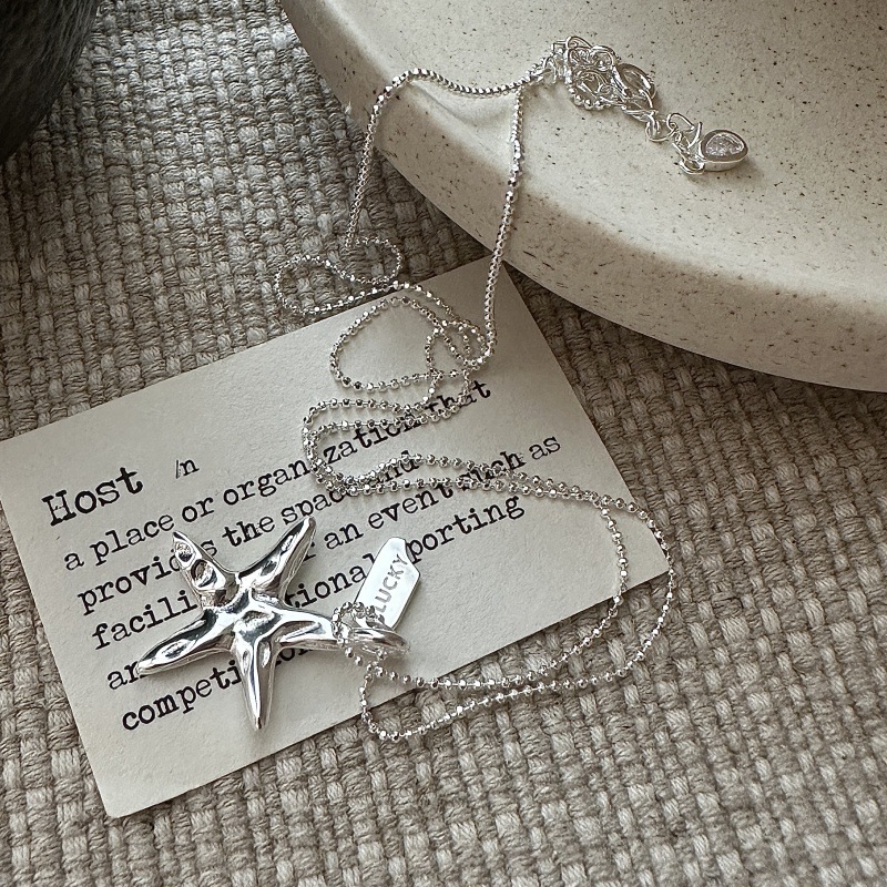 S925 Silver Korean-style Niche-design Summer Starfish Necklace Clavicle-length Chain photo 4
