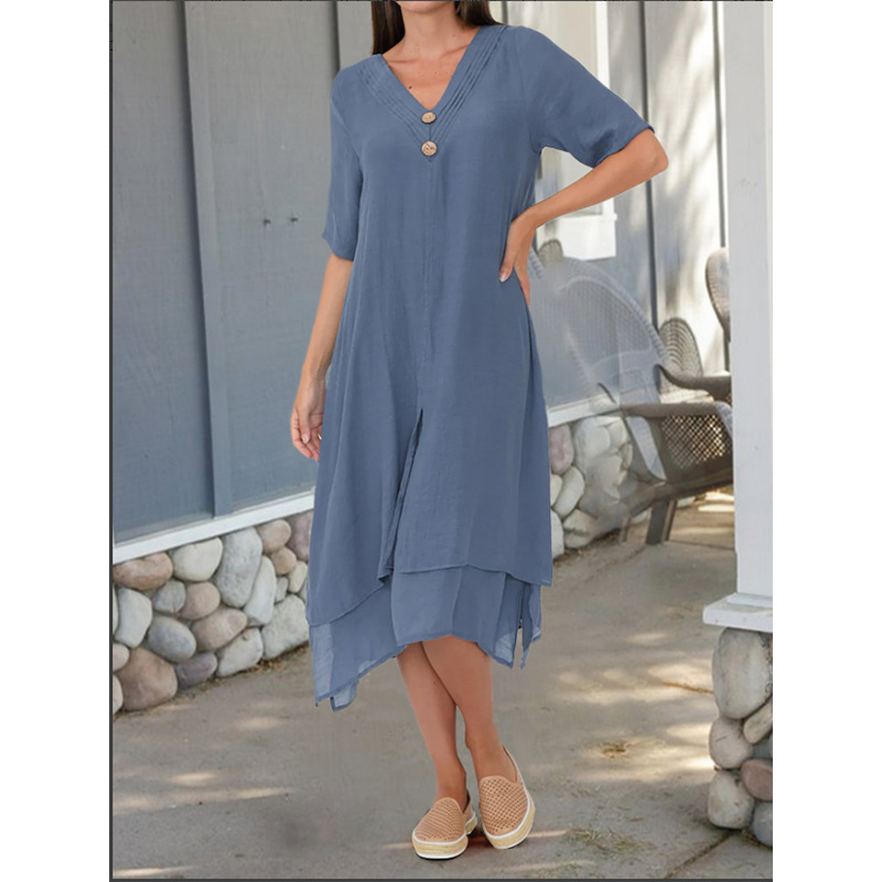 Double-layer Slit V-neck Bohemian Dress photo 3