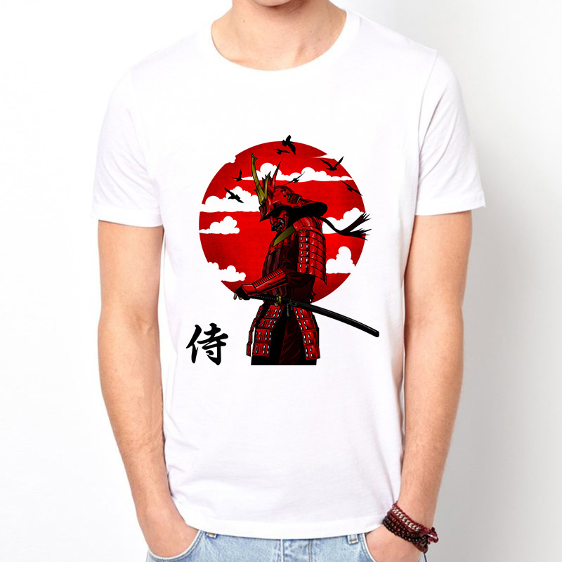 Cartoon Anime Japanese Samurai Harajuku Style White Men's T-shirt photo 6