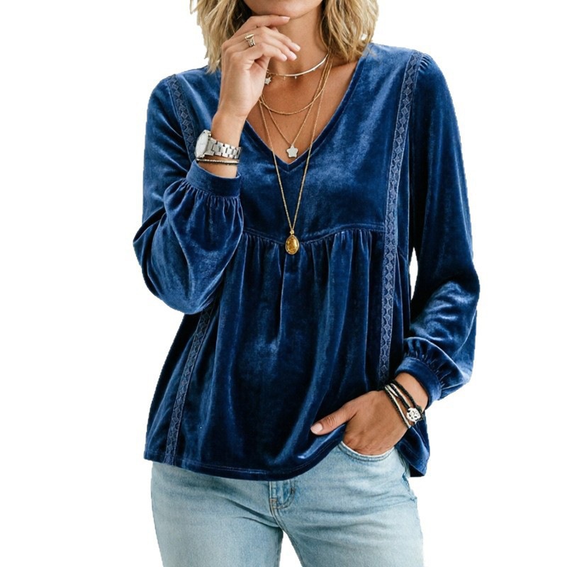 V-neck Lace Velvet Casual Loose-fitting Long-sleeve Top photo 8