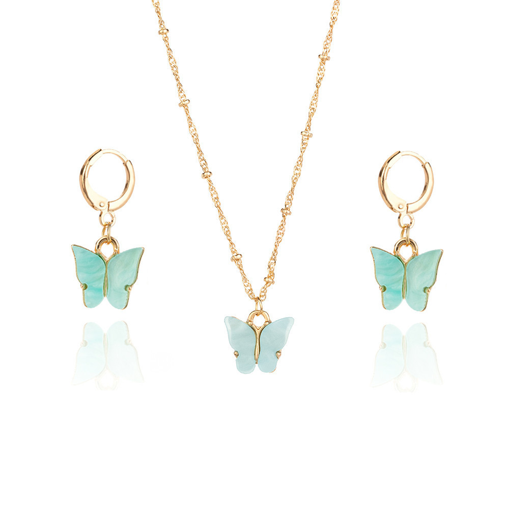 Color Acrylic Butterfly Earrings And Necklace Set photo 5