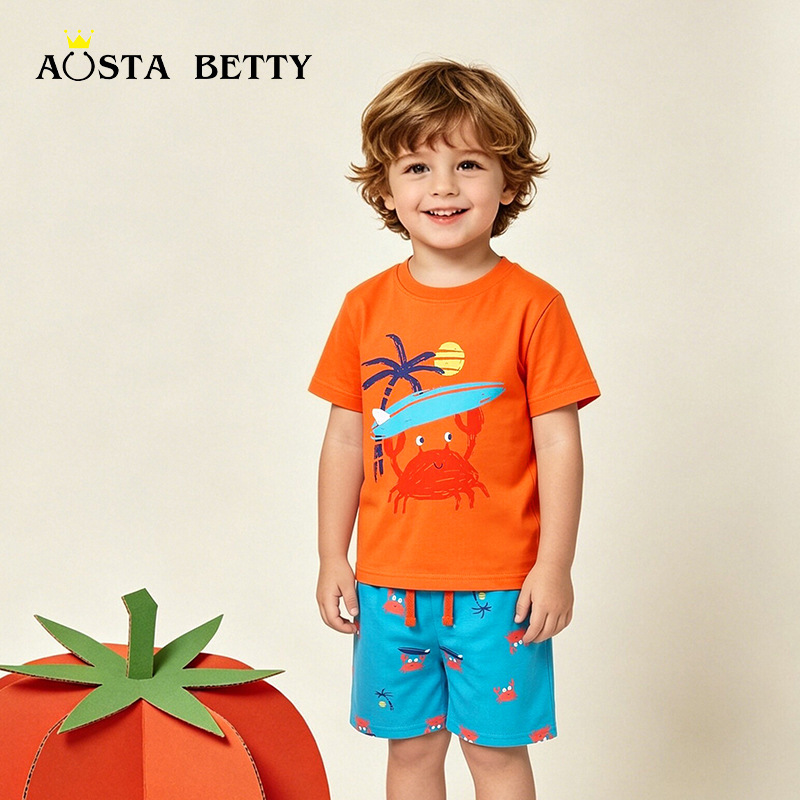 Fashionable Printed Crew-Neck Short-Sleeve Set For Boys photo 1