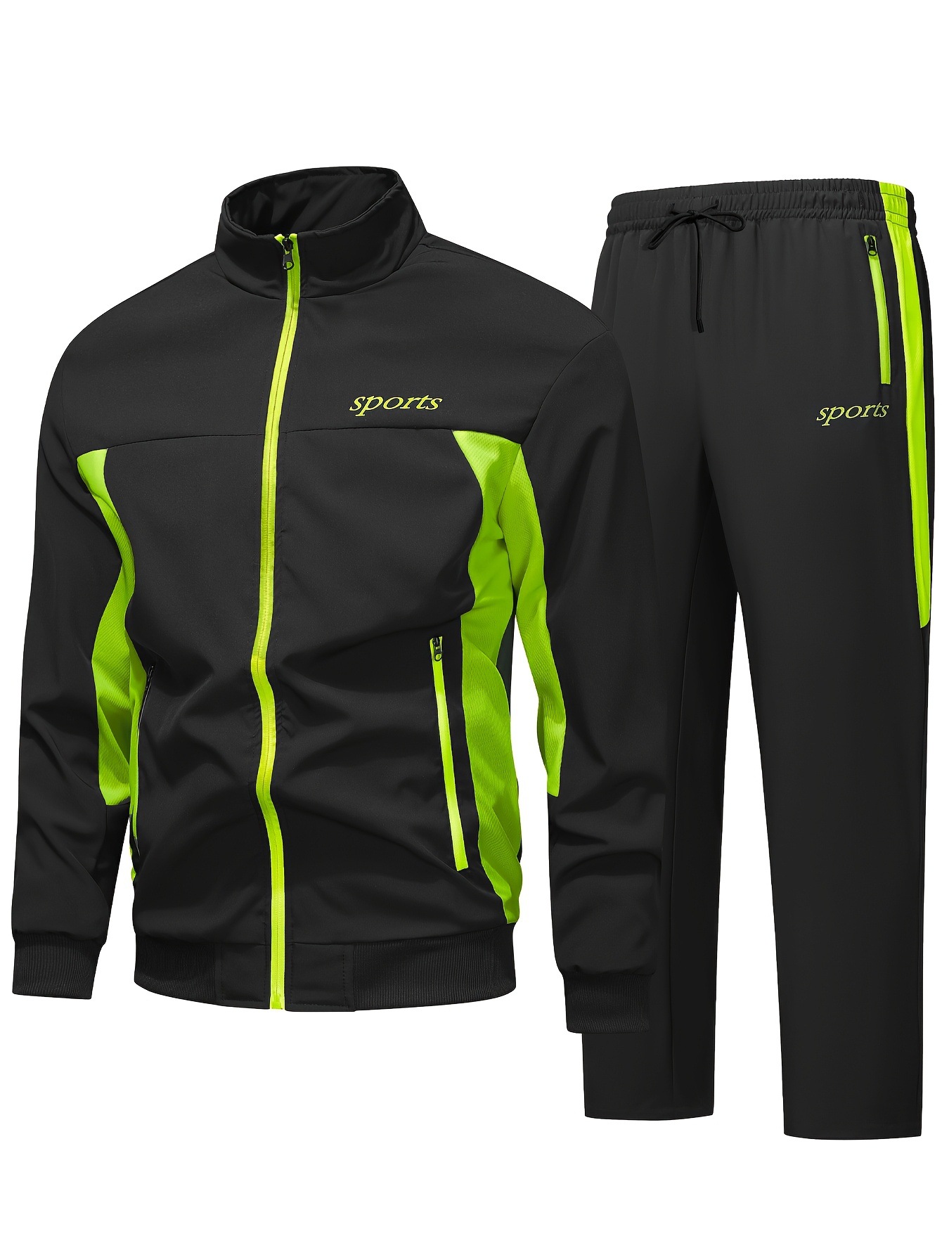 Men's Autumn Casual Sportswear Set With A Stand-up Collar And Color-block Design photo 2