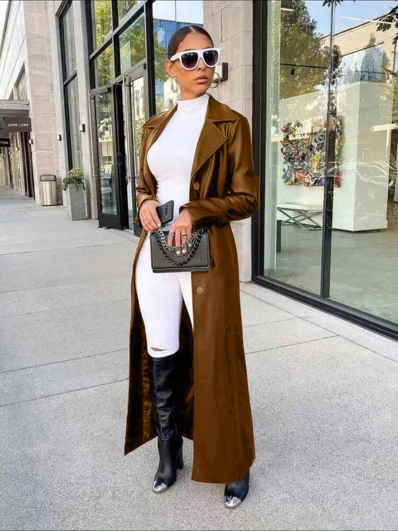 European And American-style Long-length Lapel PU Leather Jacket photo 3