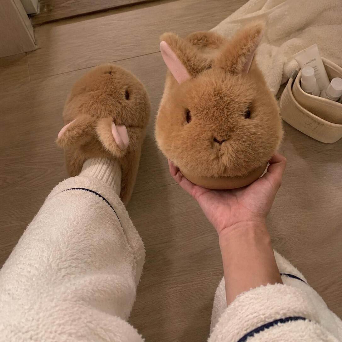 Cute Fluffy Bunny Warm Padded Cotton Slippers For Women photo 1