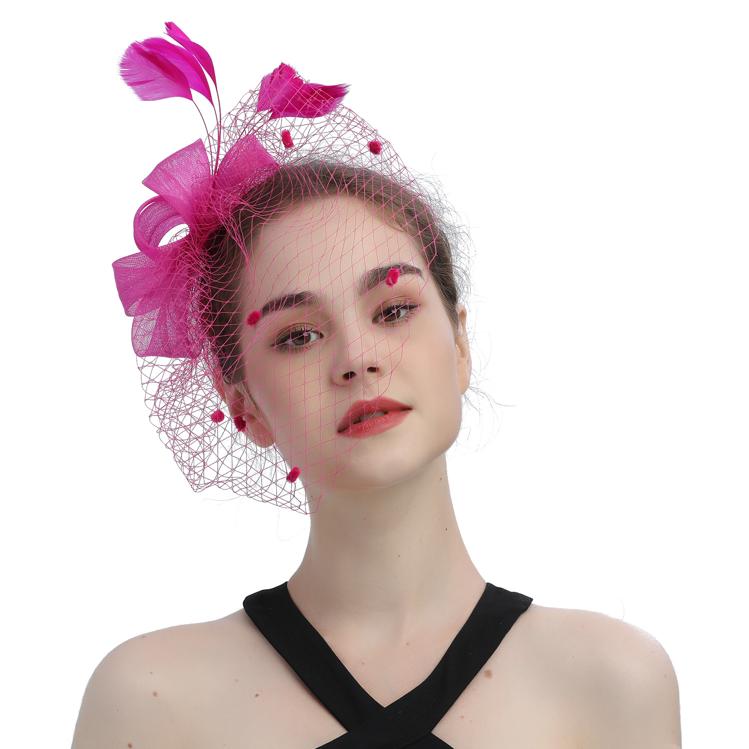 Bride Veil Hair Bow Top Hat Headdress Flower Cover Face Mesh Head photo 4
