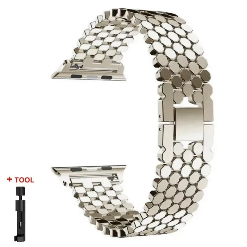 Suitable For Watch Straps Fish-scale Pattern Honeycomb Metal Strap photo 6