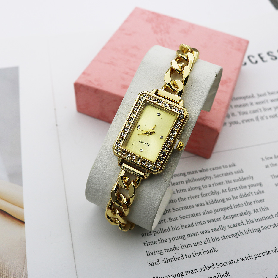 Rectangular Rhinestone Bracelet Watch Alloy Steel Band photo 4