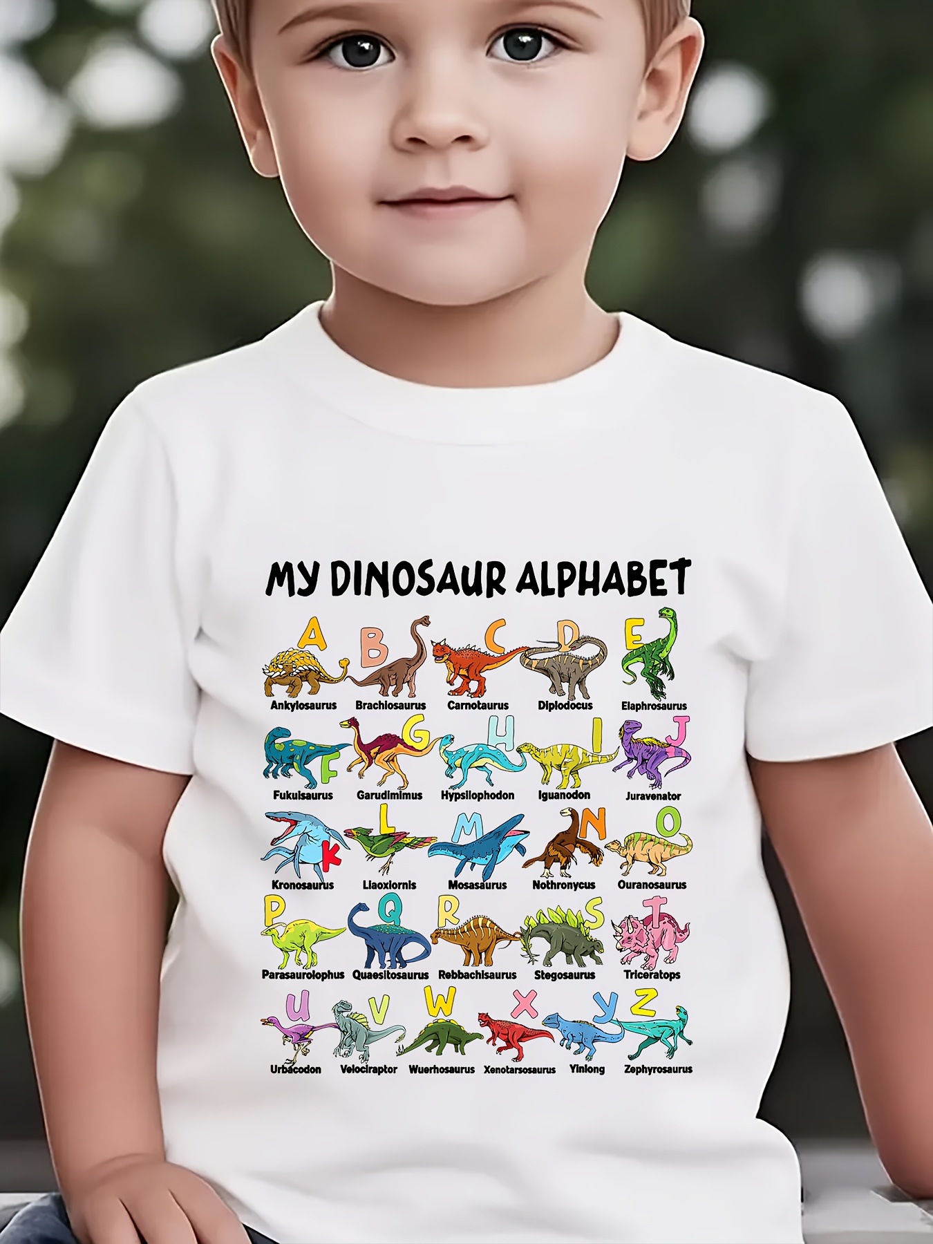 Boys Fashionable Short-sleeved Casual Top With A Dinosaur-themed 26-letter Print photo 3