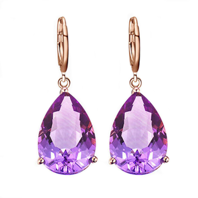Quality Ear Hook Purple Gemstone Diamond Ring Rose Gold Collarbone Necklace Set photo 2