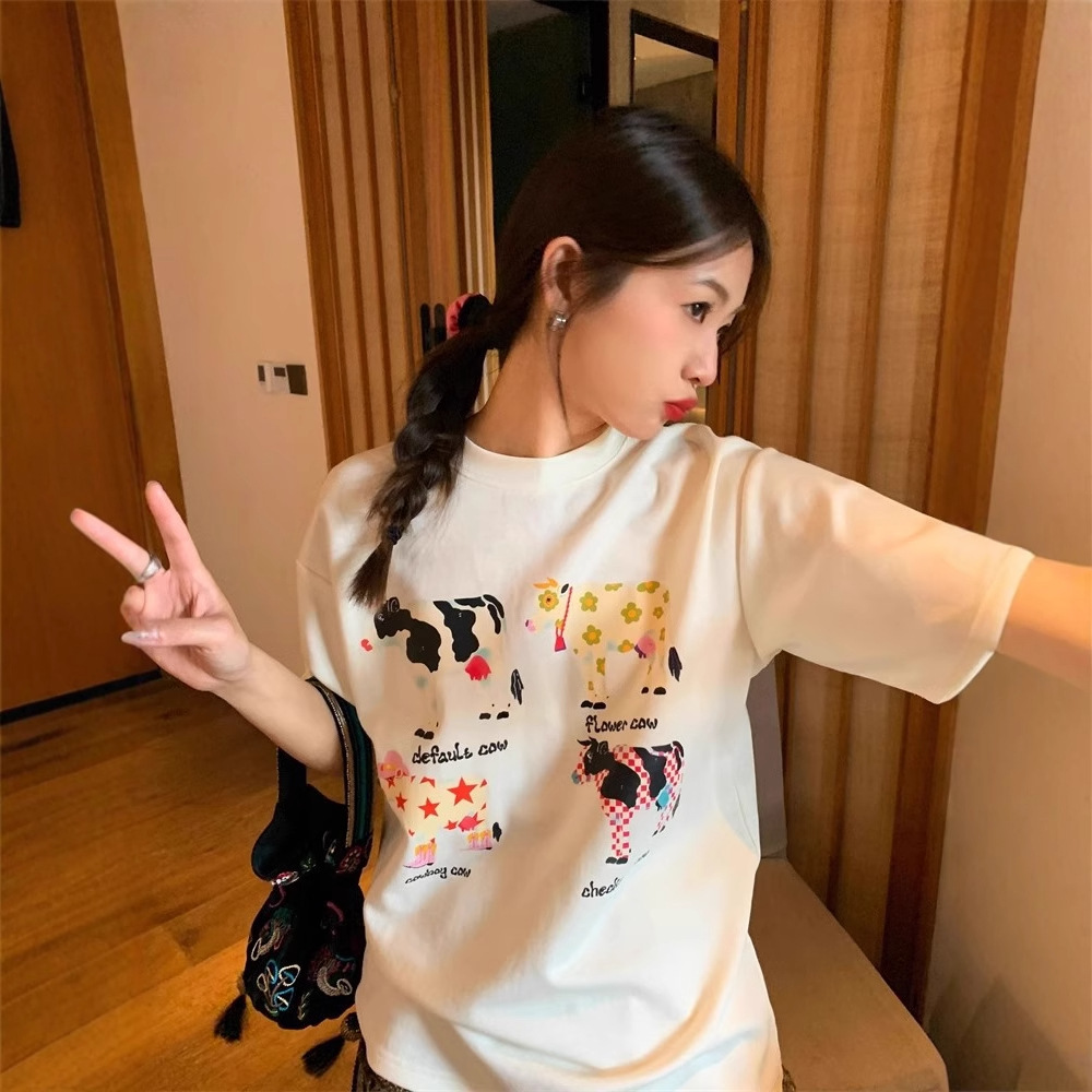 American Retro Cartoon Print Korean Version Loose Versatile Top photo 1