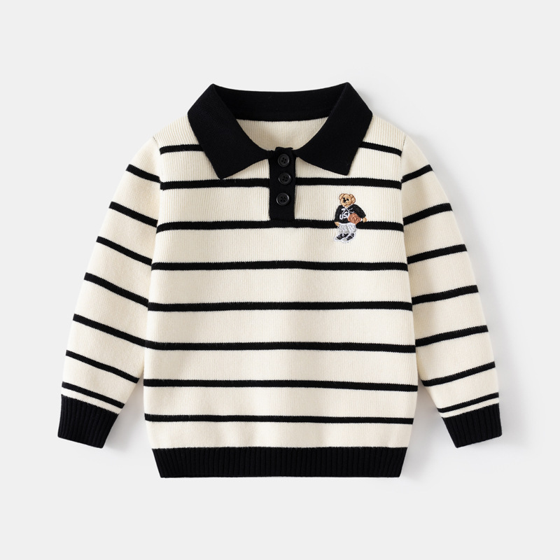 Striped Sweater Children's Single-Layer Embroidered Top photo 1
