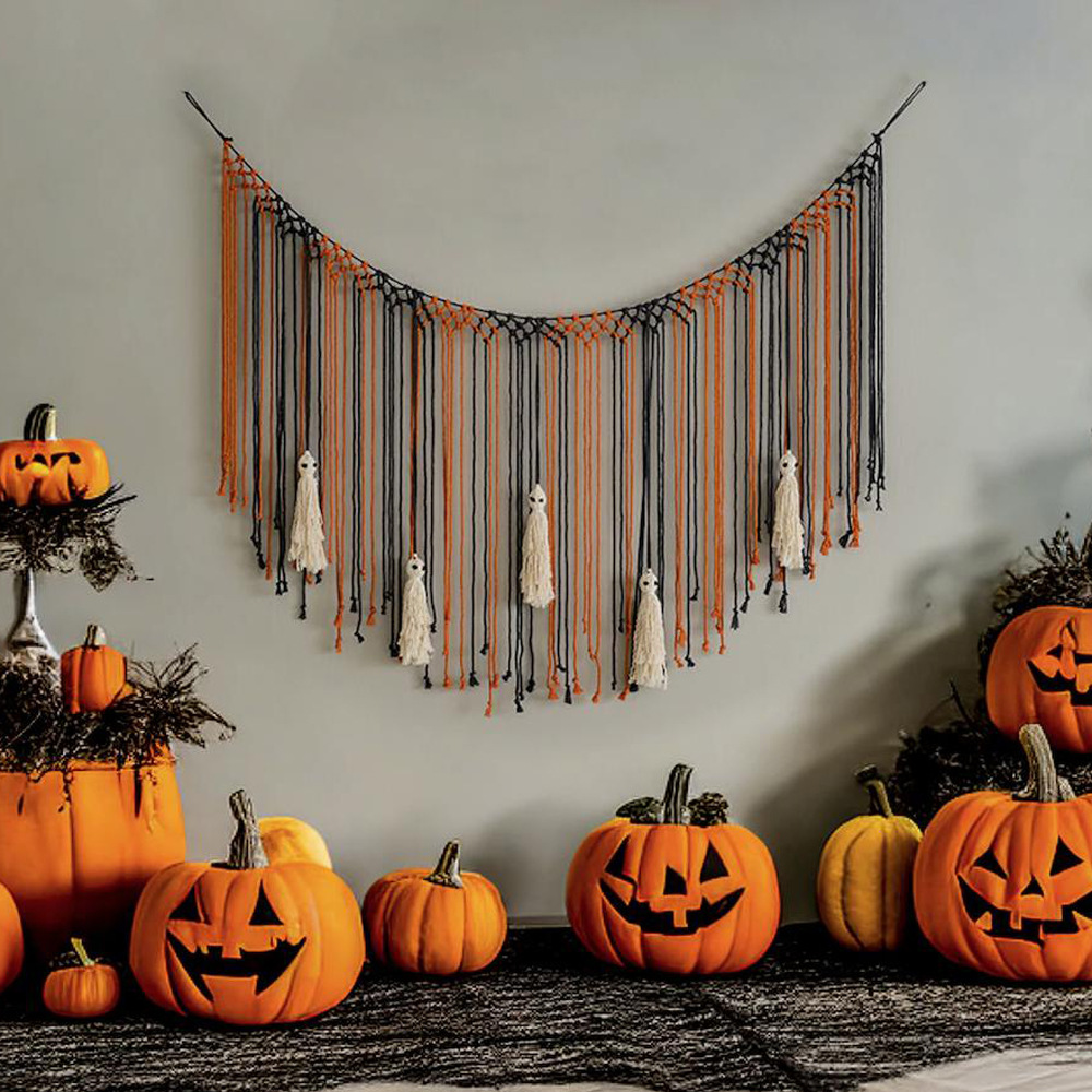 Halloween Handwoven Ghost Hanging Ornament Wall Tapestry photo 1