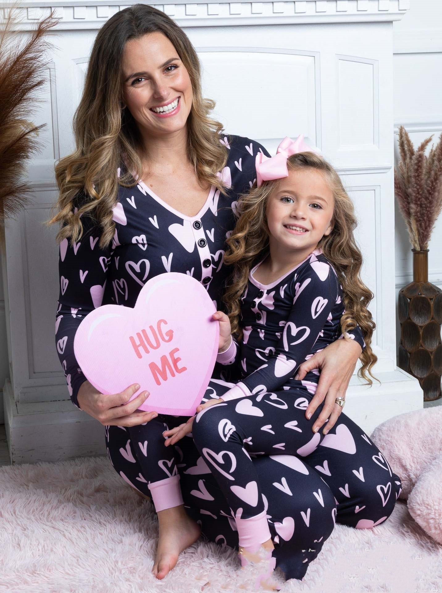 Beauty Clothing Valentine's Day Heart Printing Leisure Pajamas Pajamas Parent-child Suit photo 3