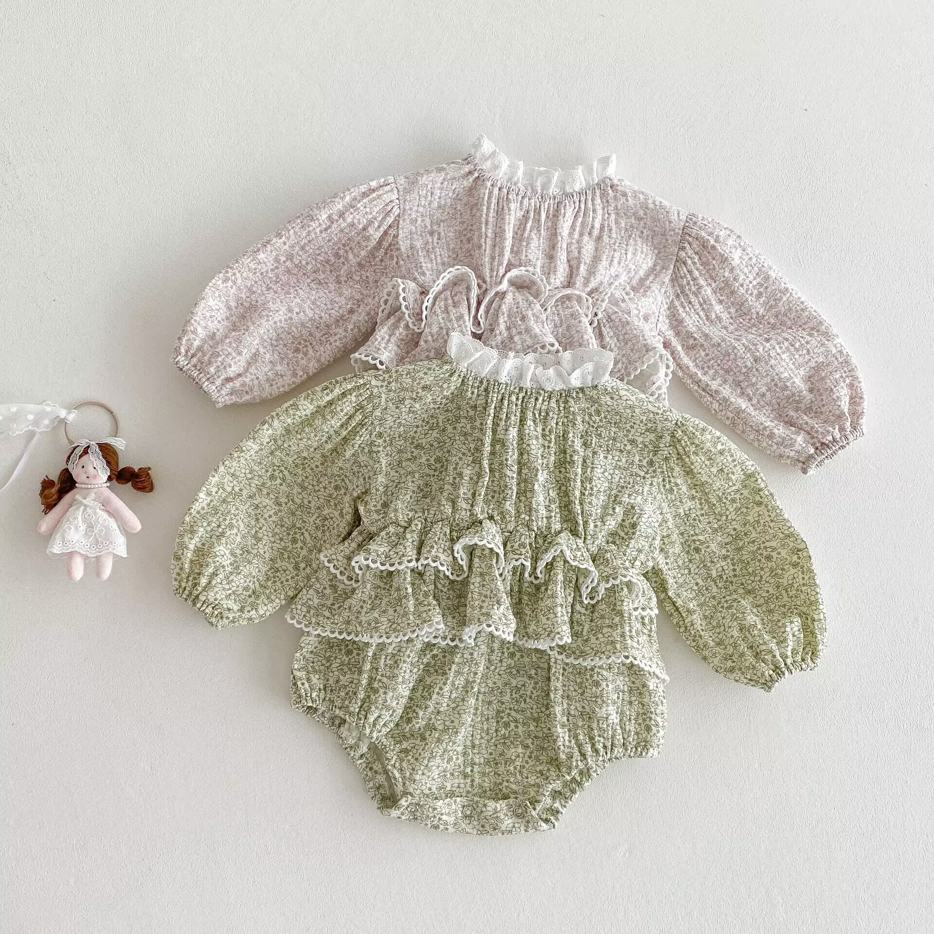 Floral Romper For Girls Trendy Double-layered Onesie For Infants And Toddlers photo 5