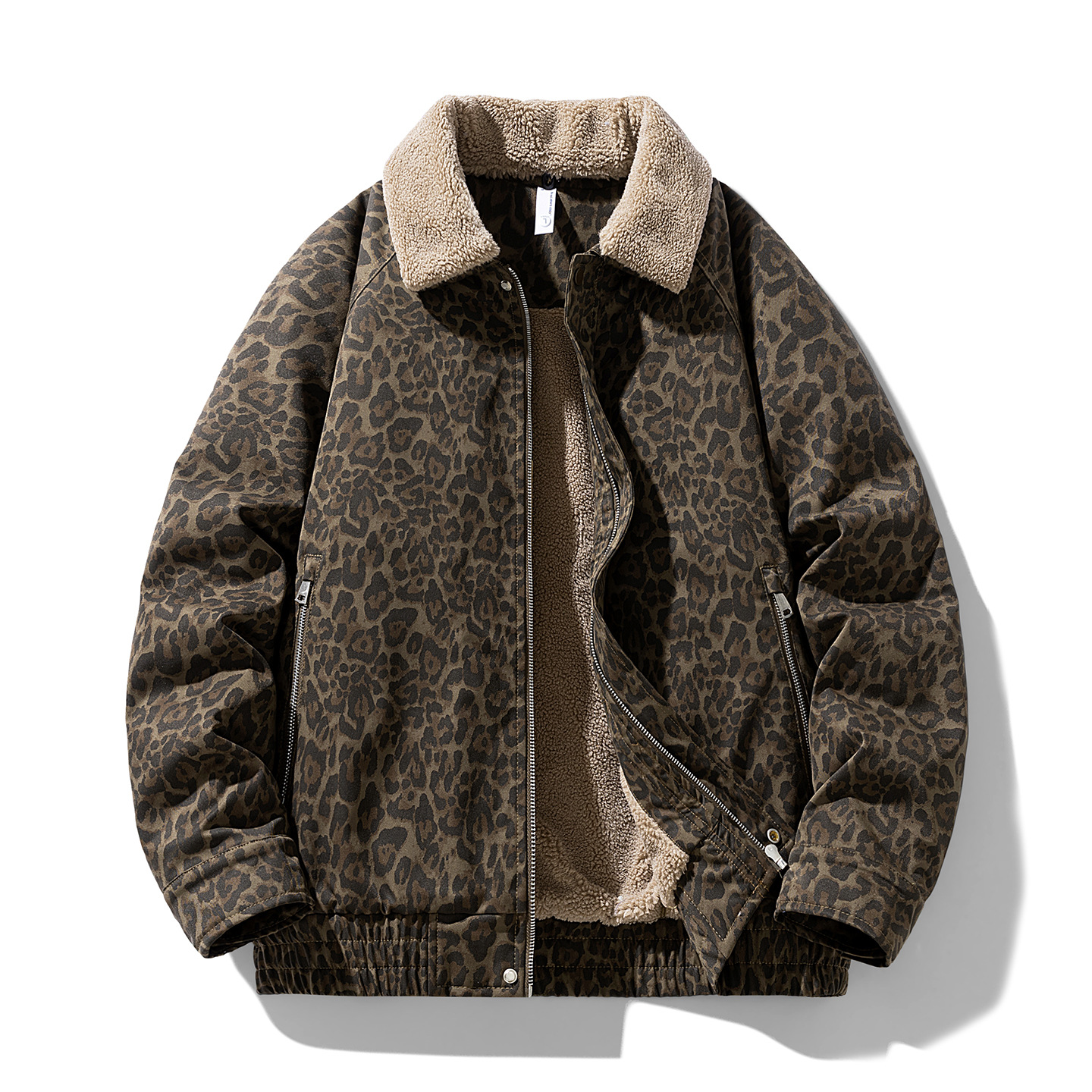 Leopard-print American-style Vintage Shearling Lapel Short Padded Warm Cotton Jacket photo 4