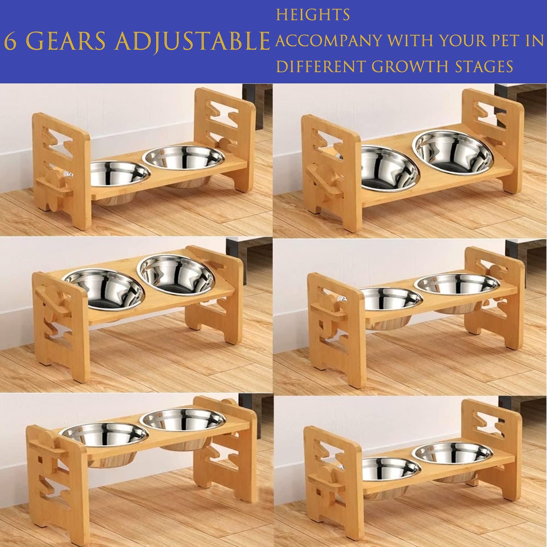 New Bamboo Wood Dogs And Cats Bowl Rack Pet Double Bowl photo 4