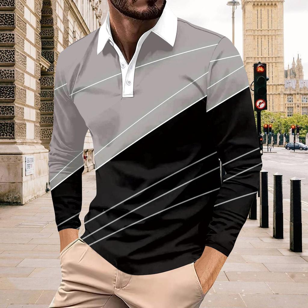 Men's Color-Block Long-Sleeved Button-Up Top photo 4