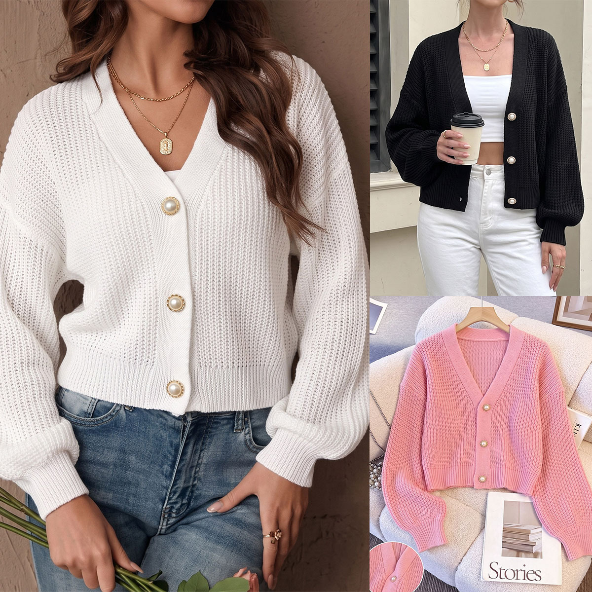 Women's Pearl-button Coat Sweater Cardigan photo 1