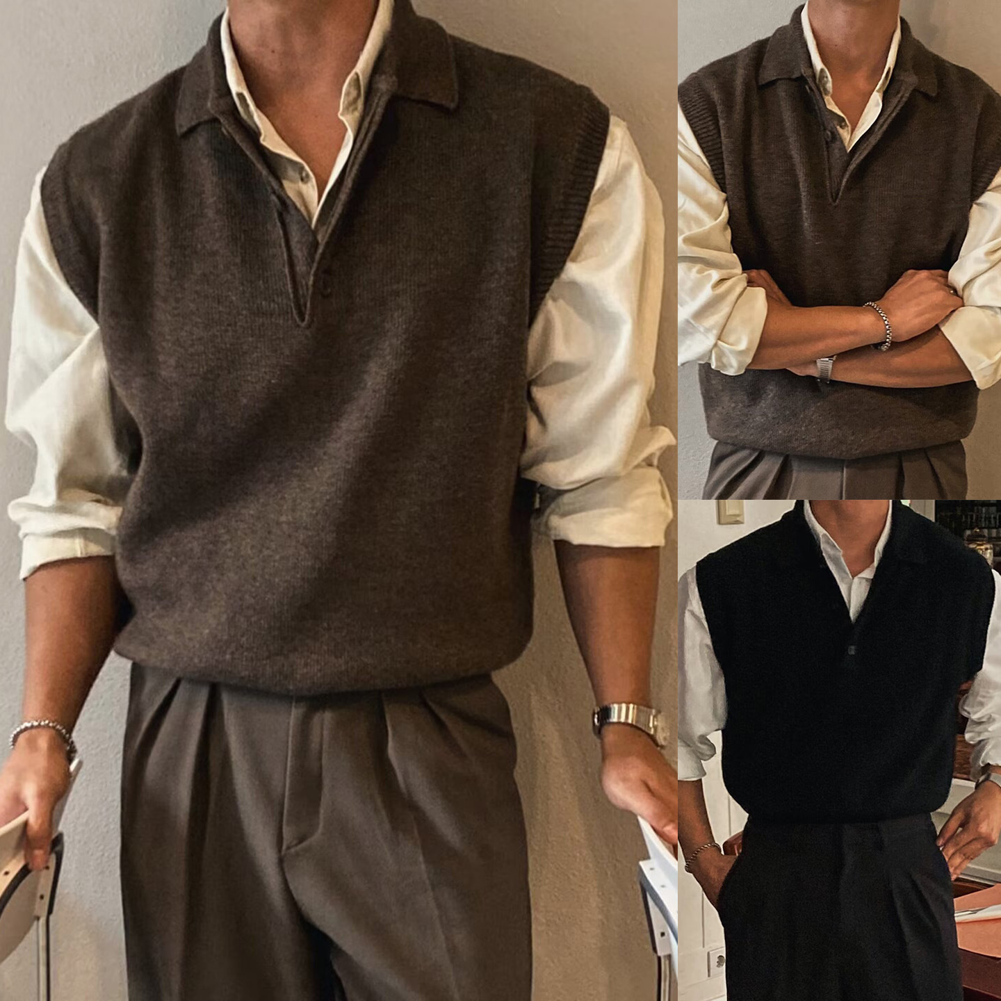 Mens Lapel Vest Business Knitwear Wool photo 1