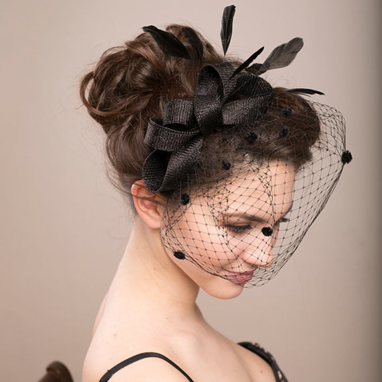 Bride Veil Hair Bow Top Hat Headdress Flower Cover Face Mesh Head photo 1