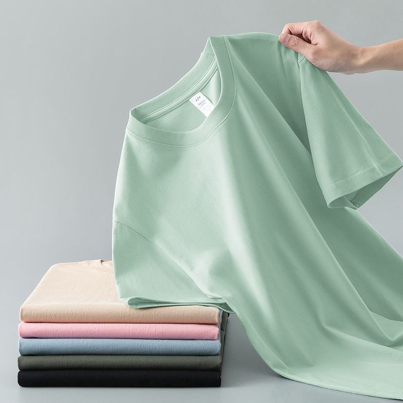Summer Solid Color Coat Round Neck Bottoming Shirt Half-sleeve Pure Cotton T-shirt Men And Women Short Sleeve photo 8