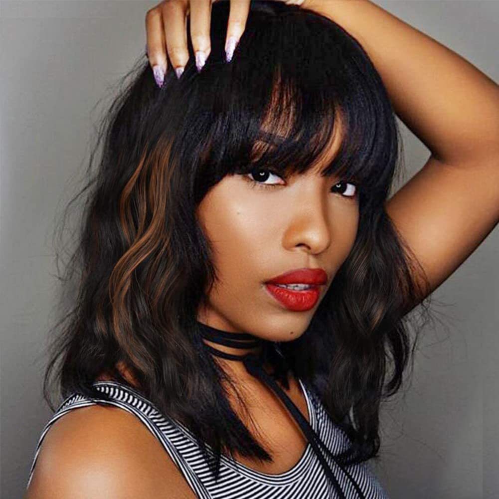 Womens Blunt Bangs Short Curly Wig, Water-wave Style photo 8