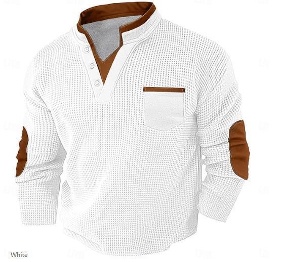 Men's New Casual Texture Waffle Long Sleeve Top photo 5