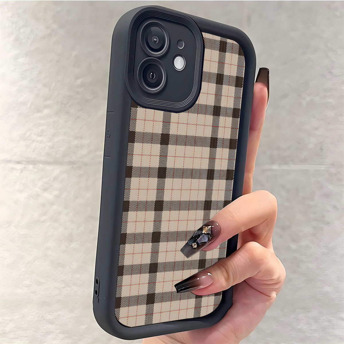 Coffee-colored Checkered Stepped Black-grooved Phone Case Protector photo 5