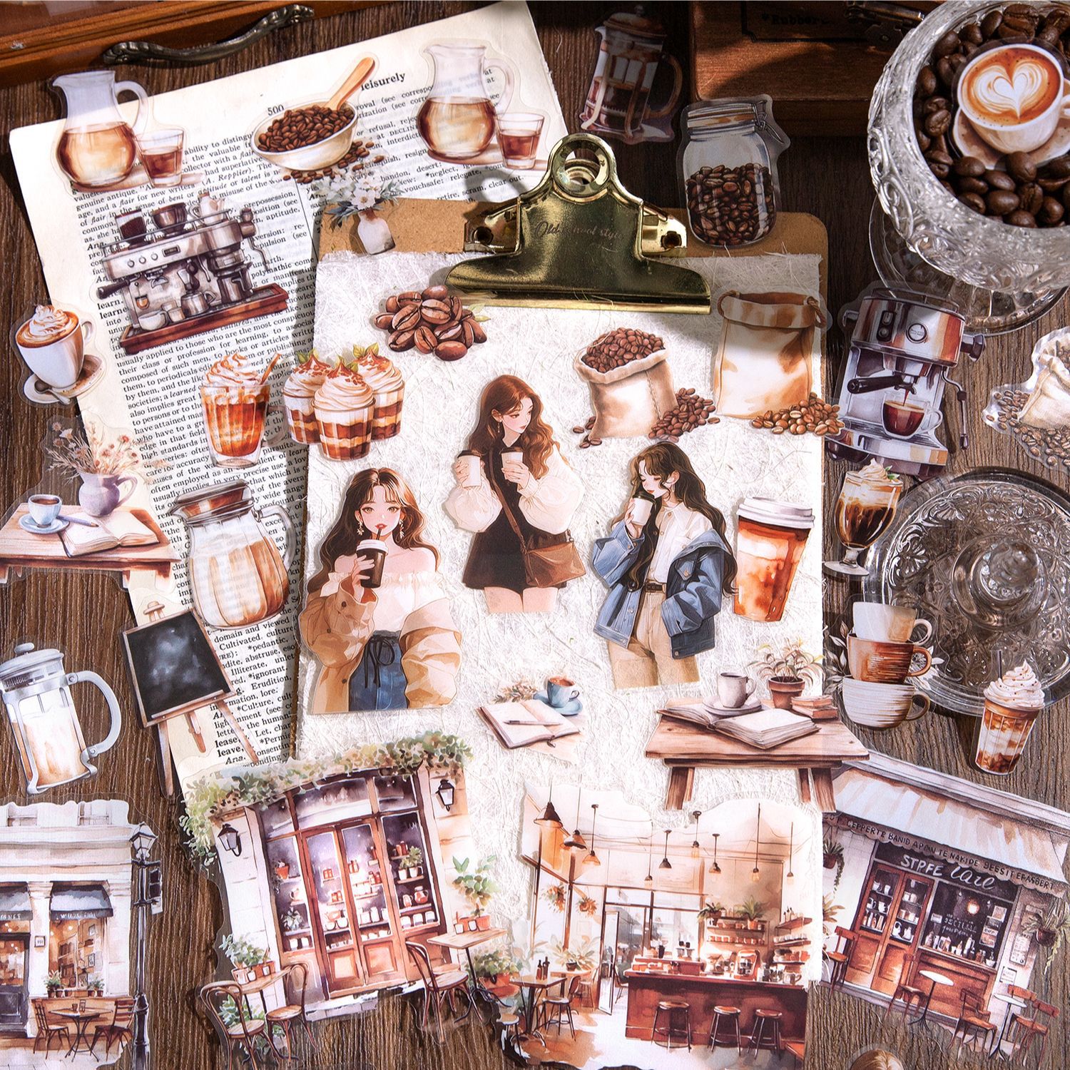 Walking Coffee House Series Coffee Theme Hand Account DIY Material Decorative Sticker photo 1