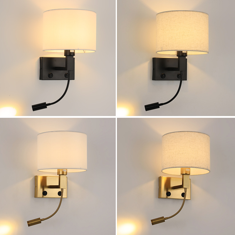 Modern Minimalist Bedroom Round Fabric Shade Flexible Wall Lamp photo 3