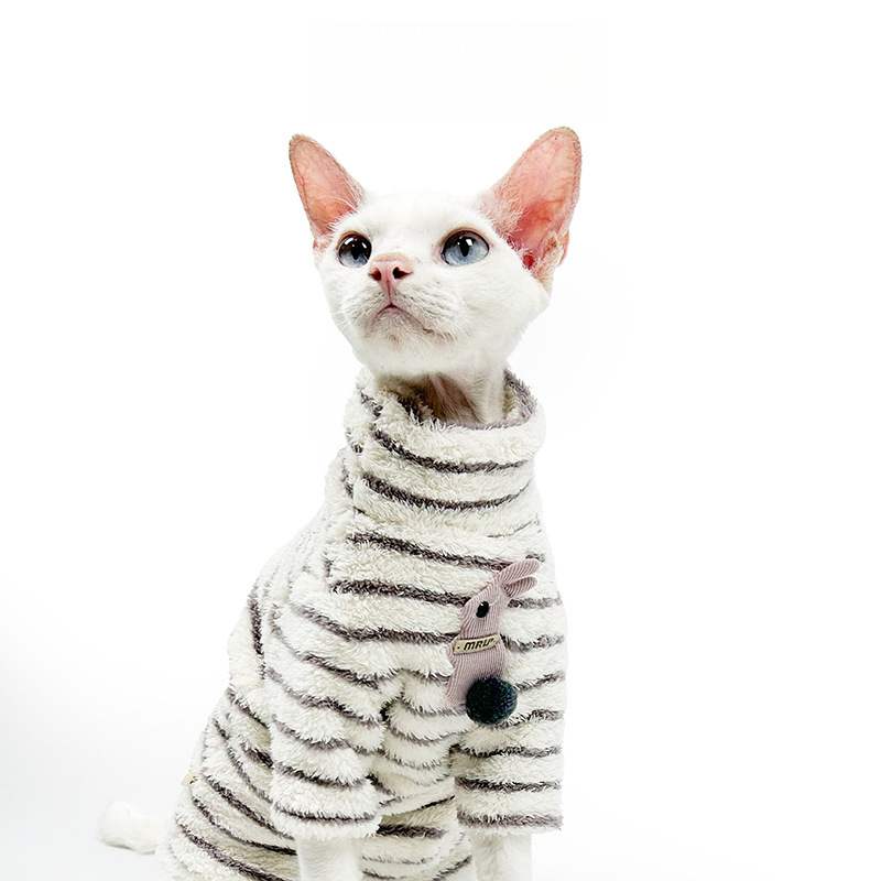 Sphynx Cat Warm Fleece Striped Turtleneck Sweater For Hairless Cats Kittens Devon Rex photo 8