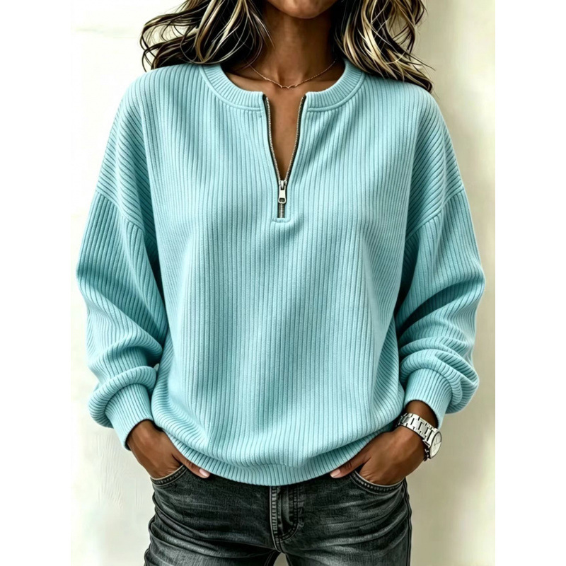 Zip-up Long-sleeve Drop-shoulder Casual Loose-fitting Crew Neck photo 2