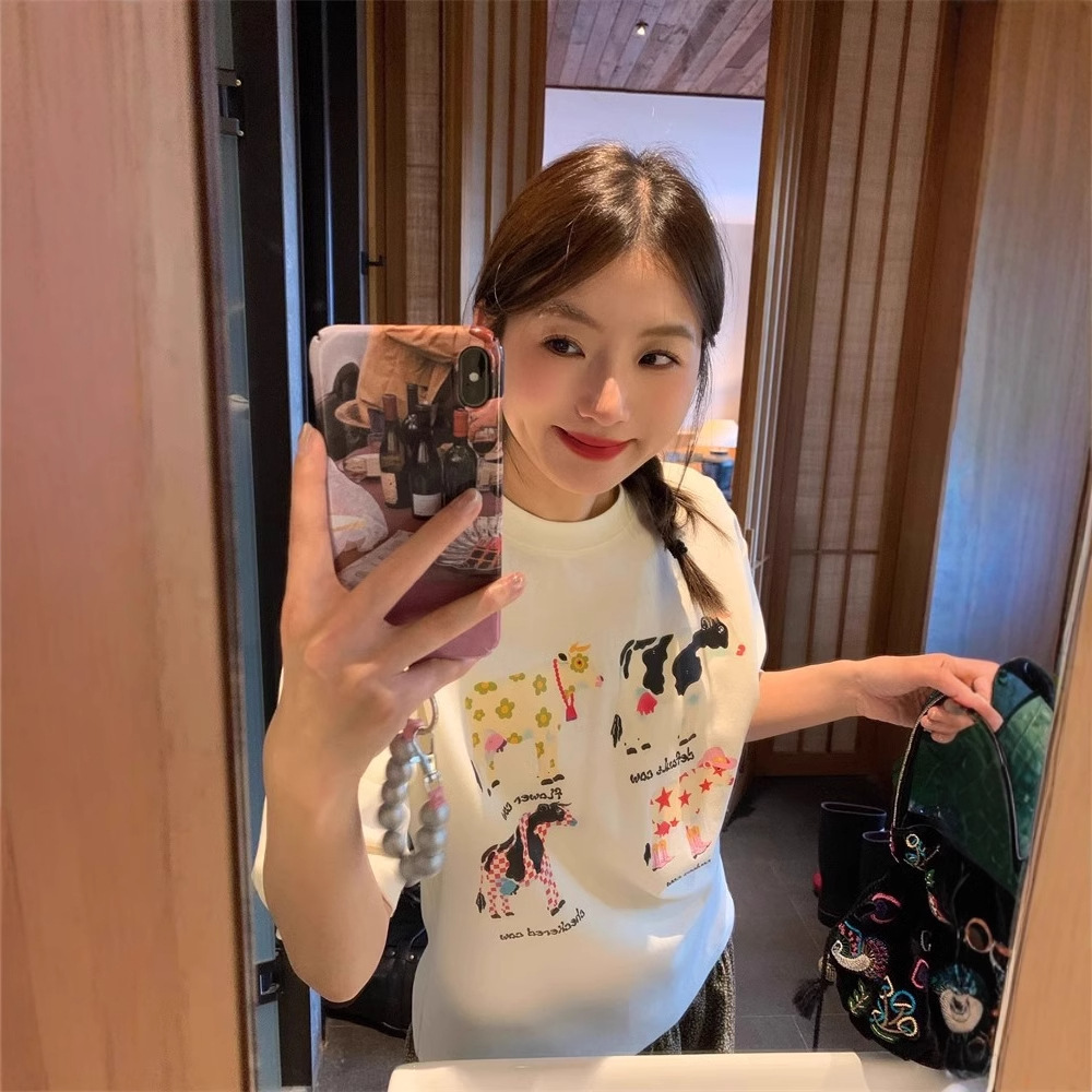 American Retro Cartoon Print Korean Version Loose Versatile Top photo 3