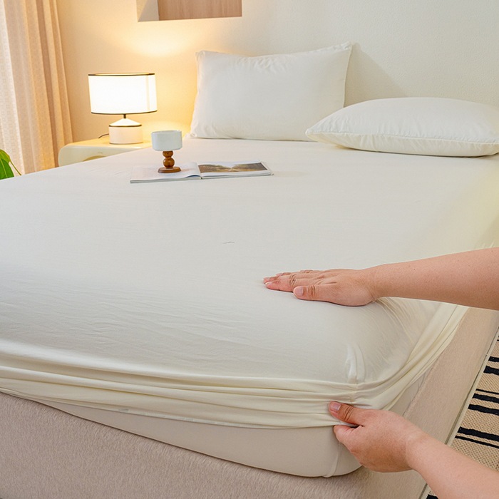 New Washable Crinkled Cloud-cotton Solid-color Fitted Sheet photo 2