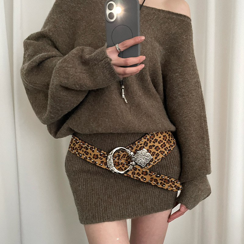 Leopard-print Wide Belt Women's Vintage American Style photo 6