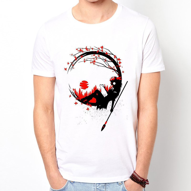 Cartoon Anime Japanese Samurai Harajuku Style White Men's T-shirt photo 4