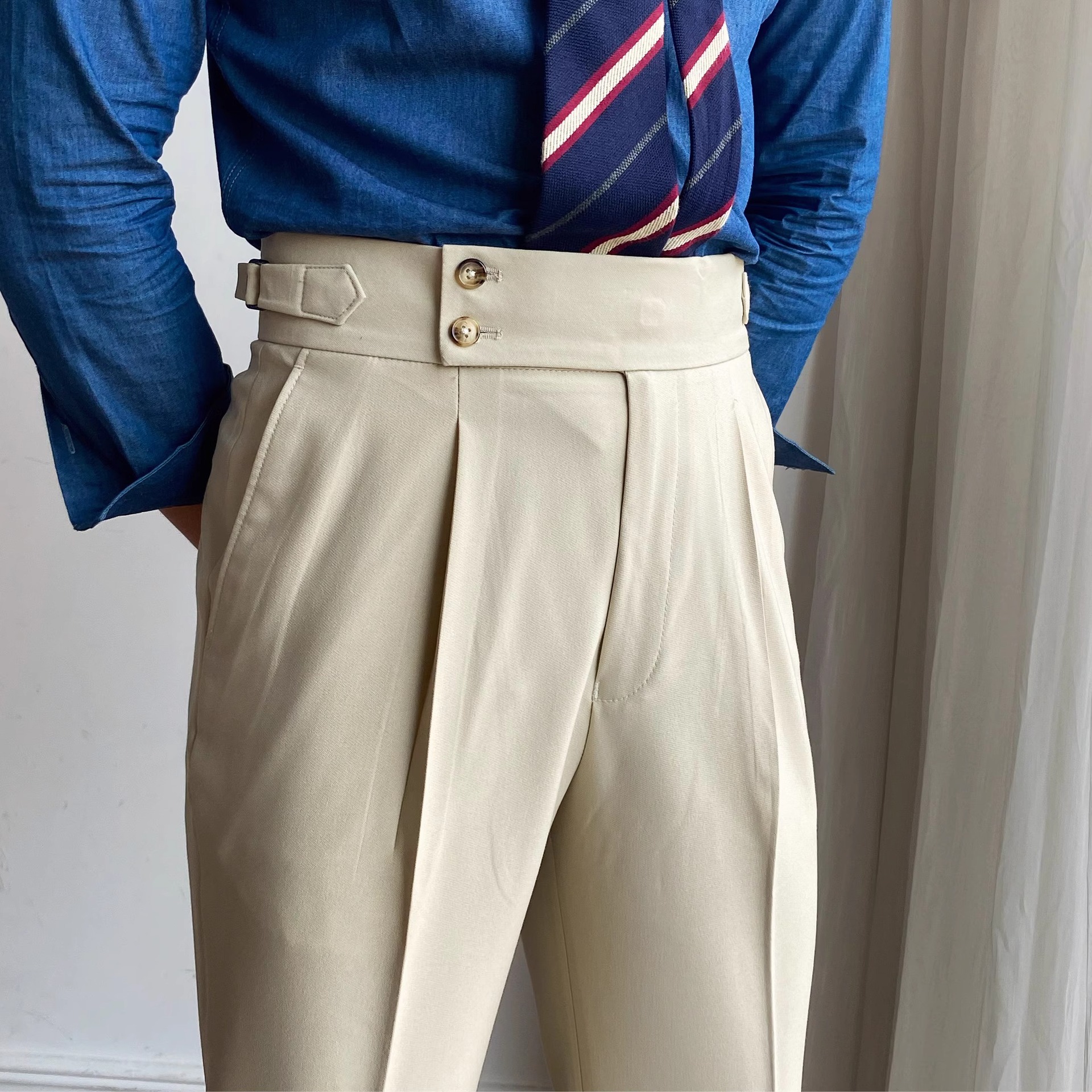 Italian-style Paris-button High-waisted Straight-leg Trousers photo 8