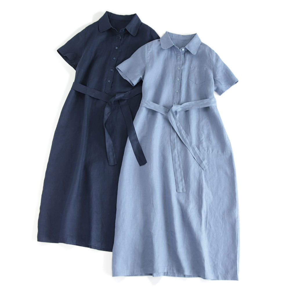 A-line Long Tie-front Solid-color Shirt Dress Women's photo 2