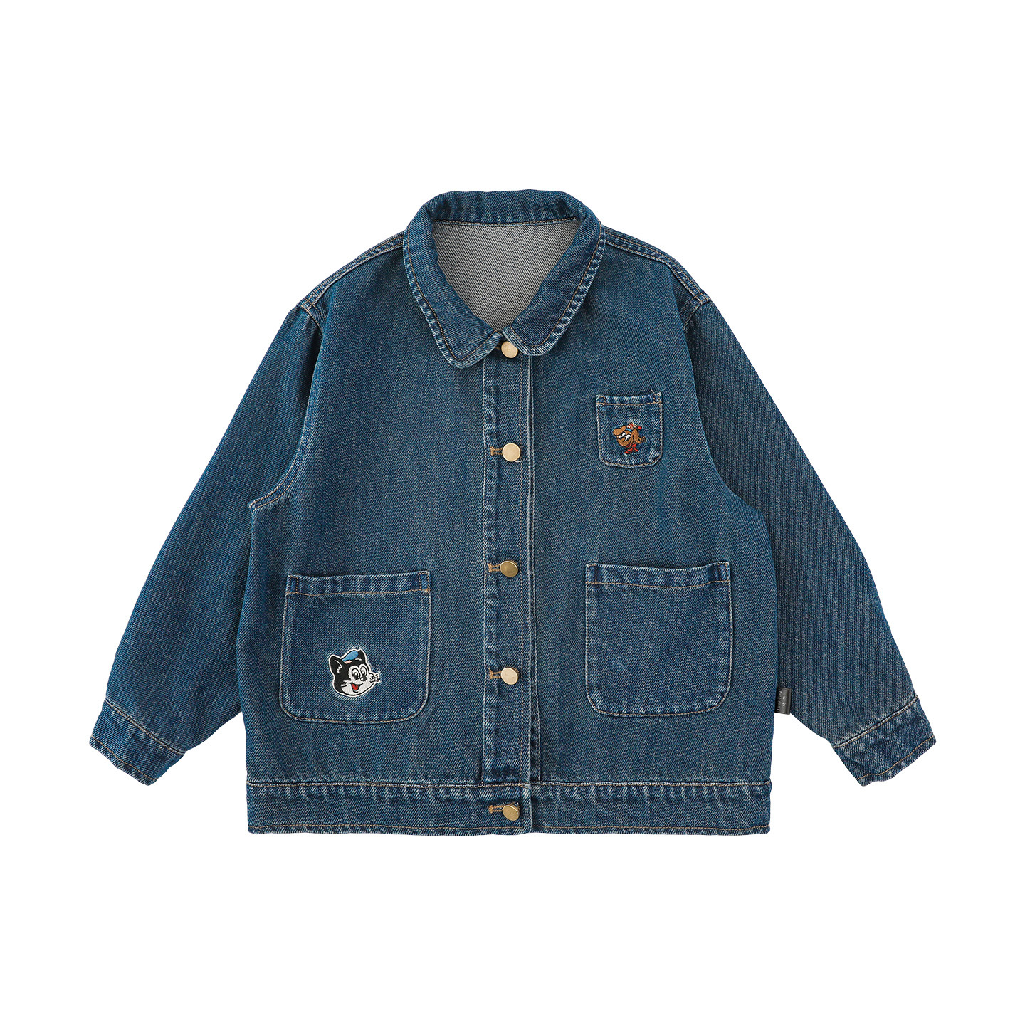Children's Cartoon Embroidered-pocket Washed Denim Jacket photo 2
