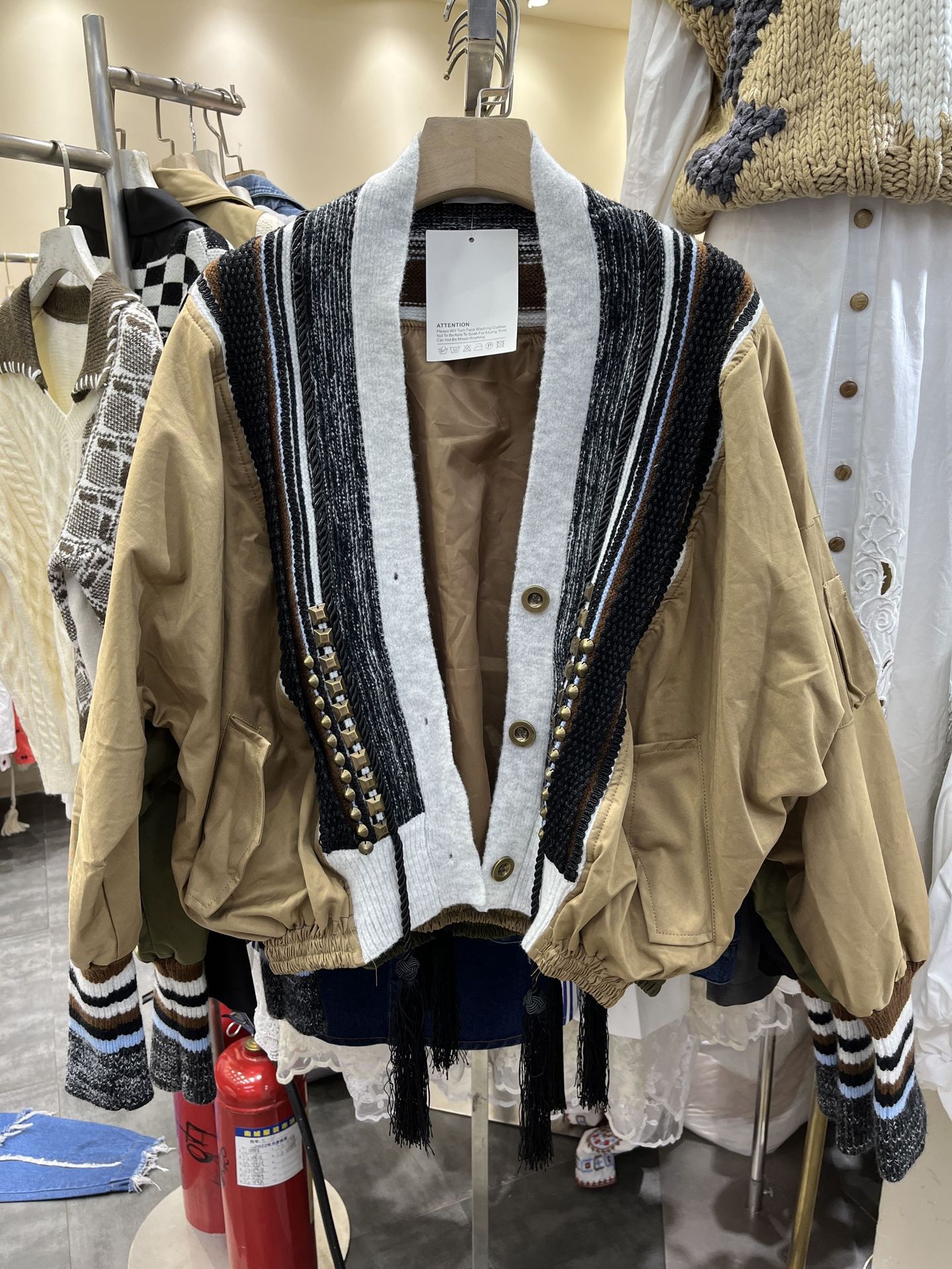 Arrival Fashionable Womens Jacket With Rivet Detailing Color-block Patchwork And Tassel Accents photo 3