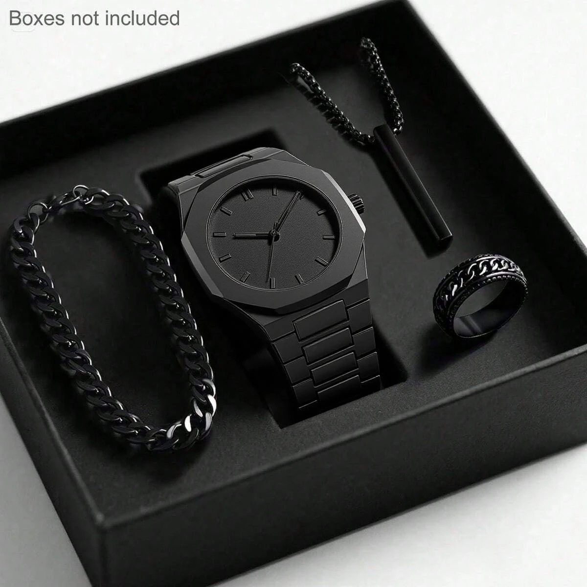 Mens Quartz Watch Necklace Bracelet Set photo 6