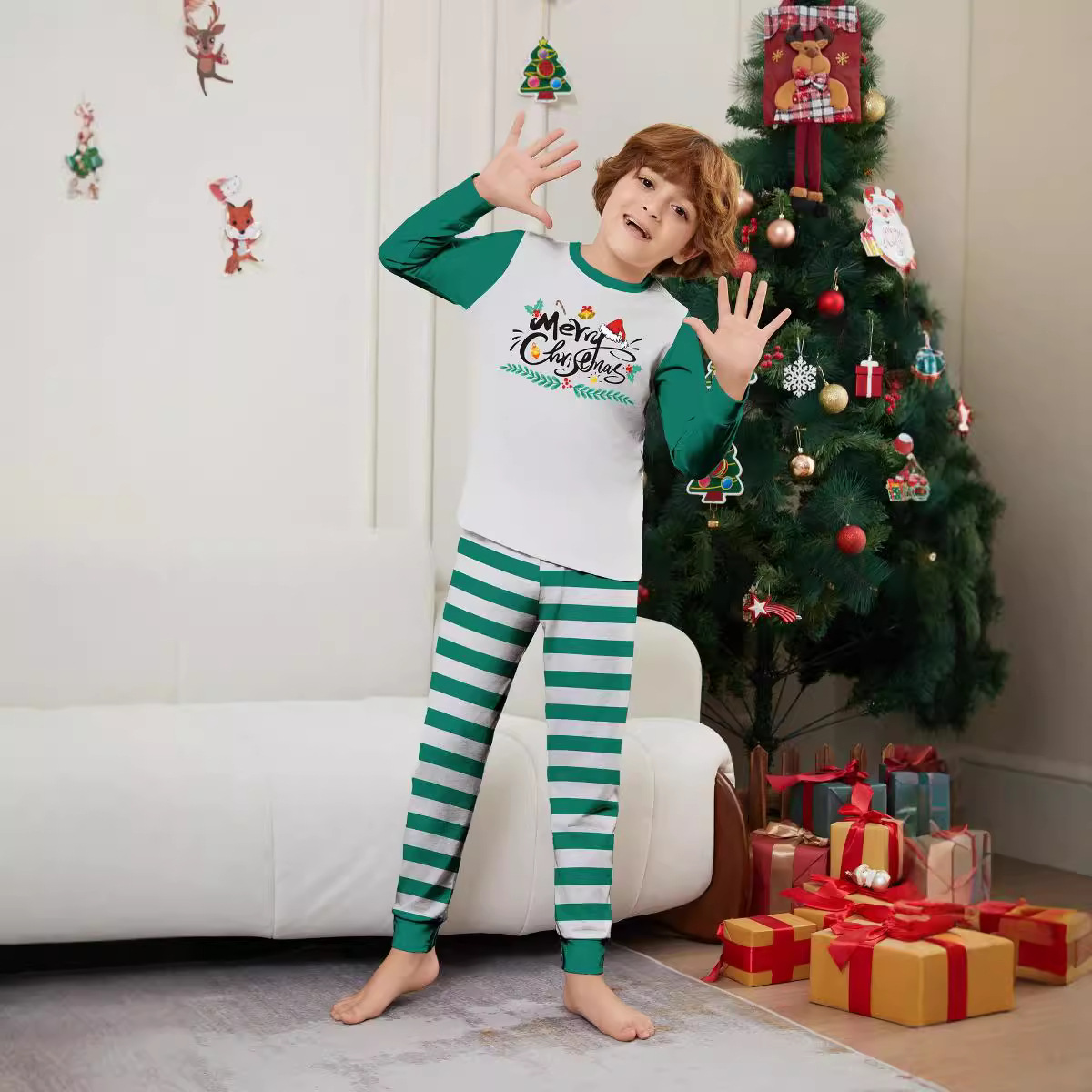 Parent-Child Christmas Suit Blue And White Striped Letters photo 3